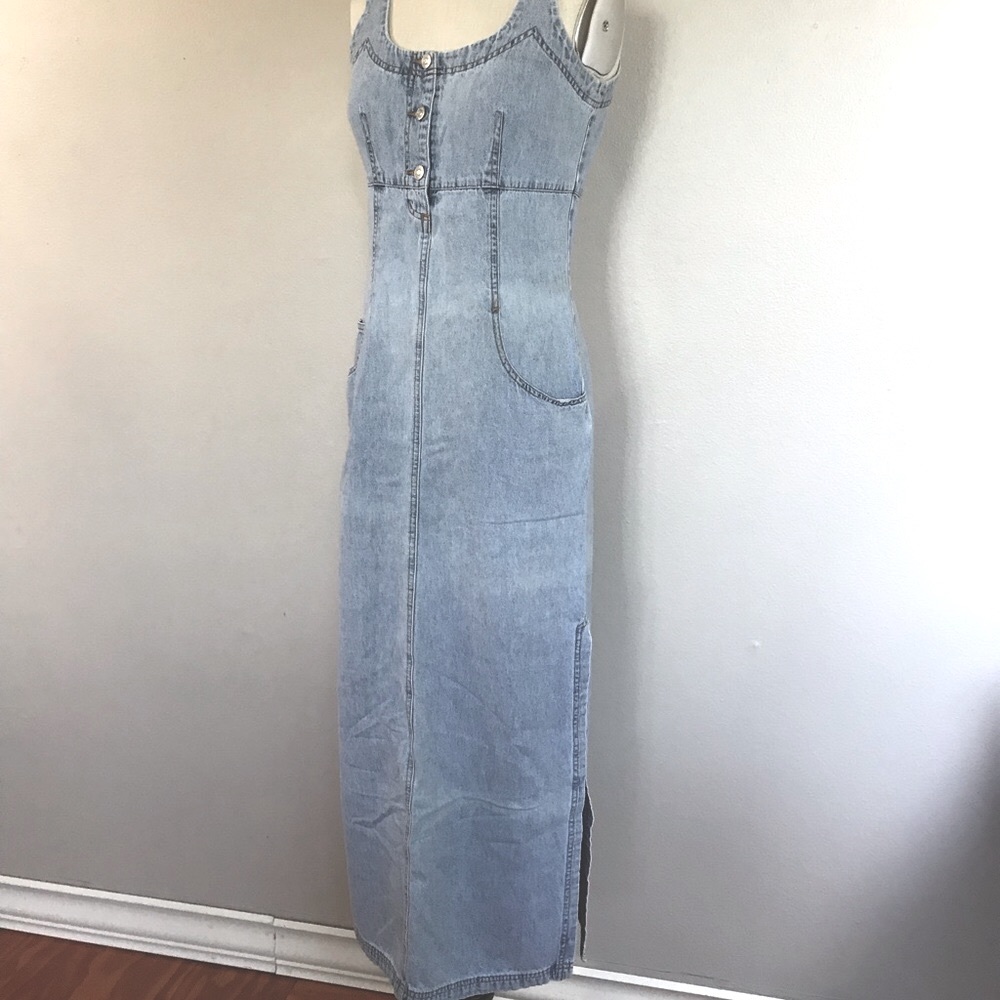 Vintage Y2K Newport News Jeanology Light Wash Stretch Denim Maxi Dress size 6